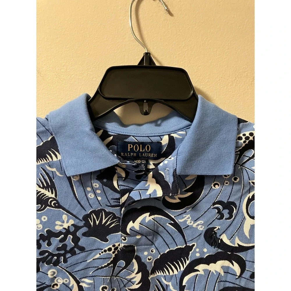 Polo Ralph Lauren Polo Shirt‎ Boys Sz M 10-12 Reef Print Cotton Mesh